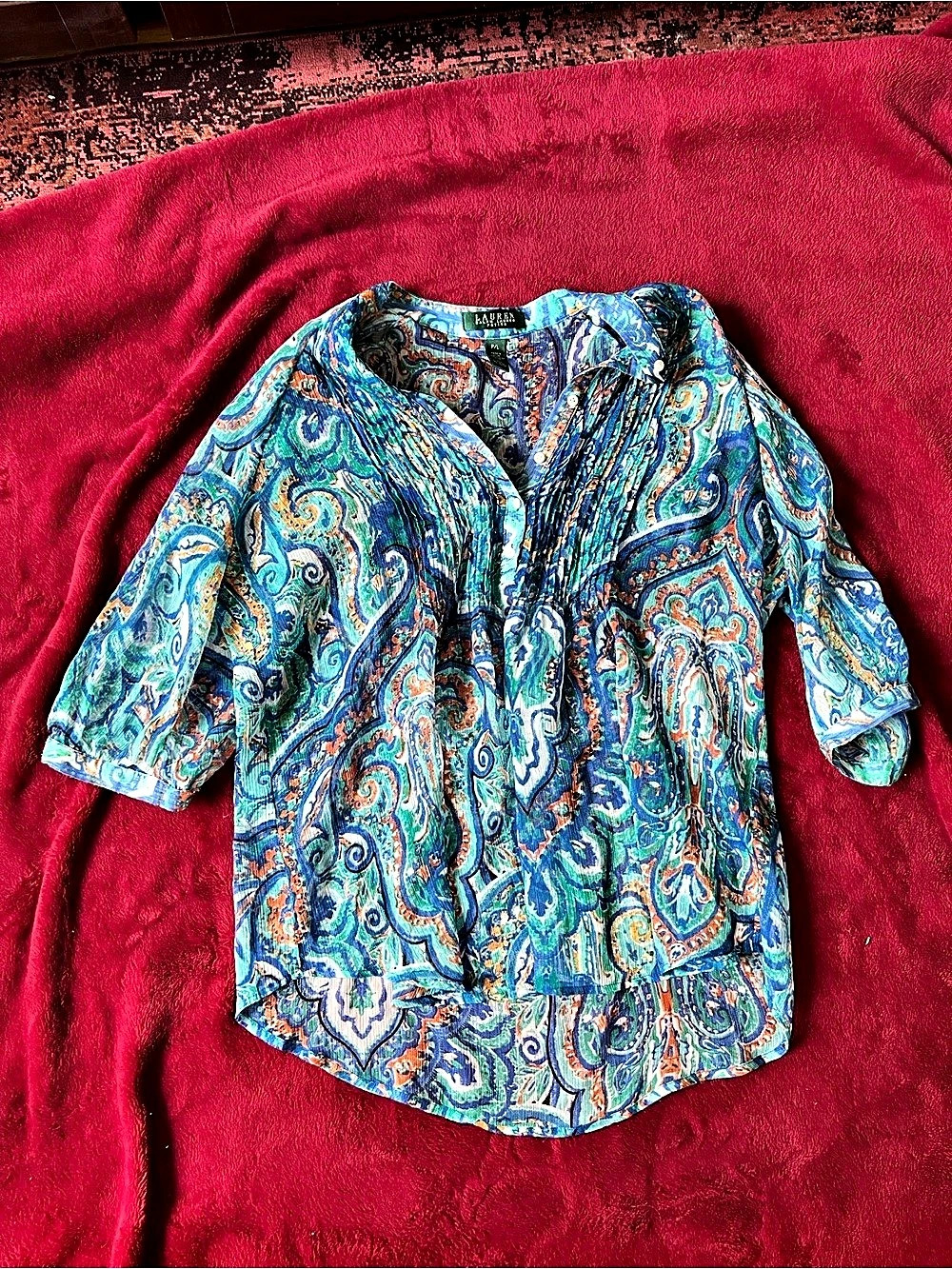 Lauren Ralph Lauren Paisley Blouse in Blue & Green Size P/L Like New